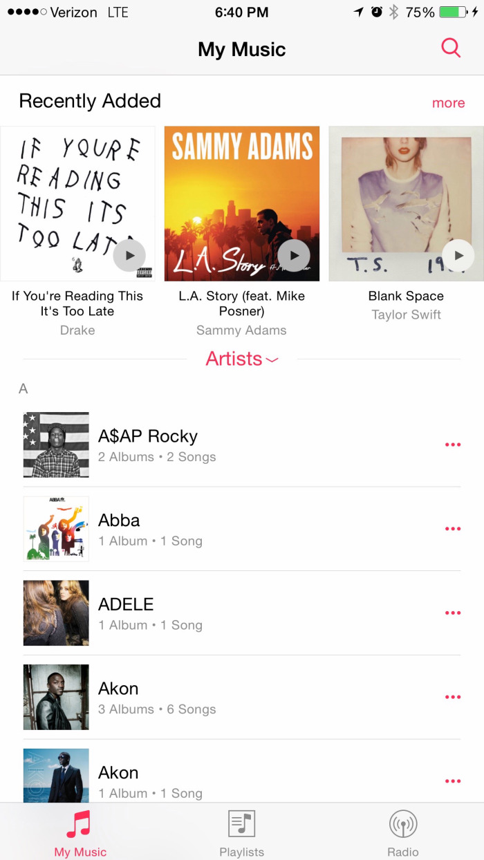 iOS 8.4 Music App - My Music (recently added)