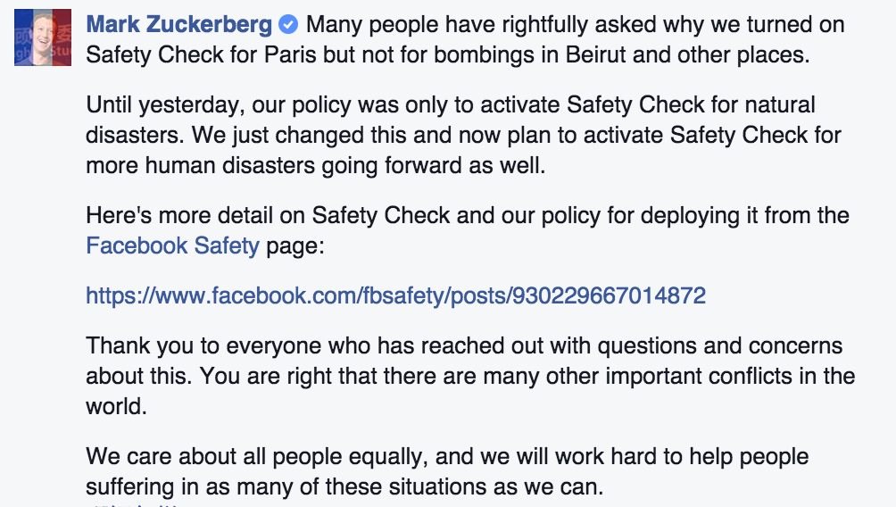 mark zuckerberg response