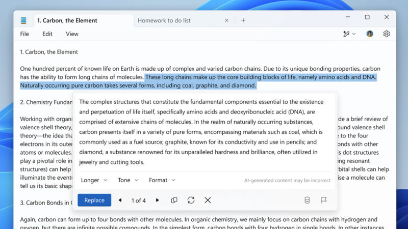 Windows 記事本增加 AI 功能,協助修改文章
