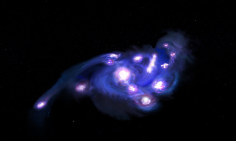 早期宇宙驚現「葡萄串」星系，含至少 15 個大質量恆星形成團塊