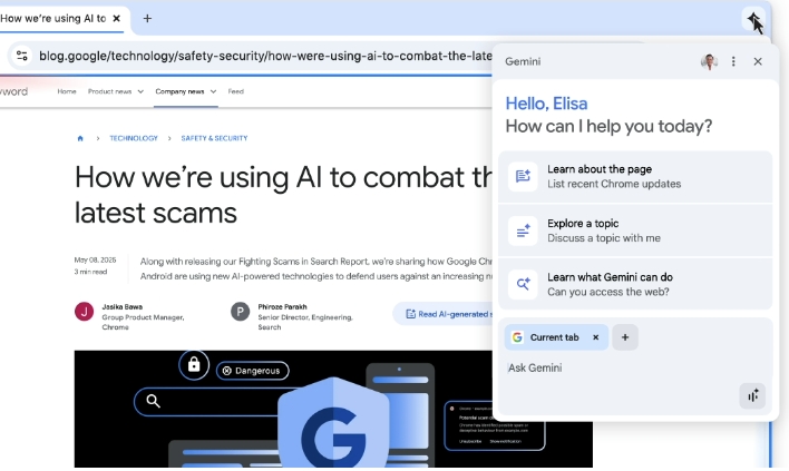 Google AI 全面整合：Gemini 進駐 Chrome，自訂「Gems」開放免費分享