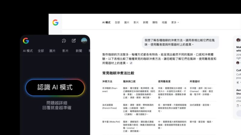 內建 Google 搜尋,繁體中文版「AI 模式」終於登台