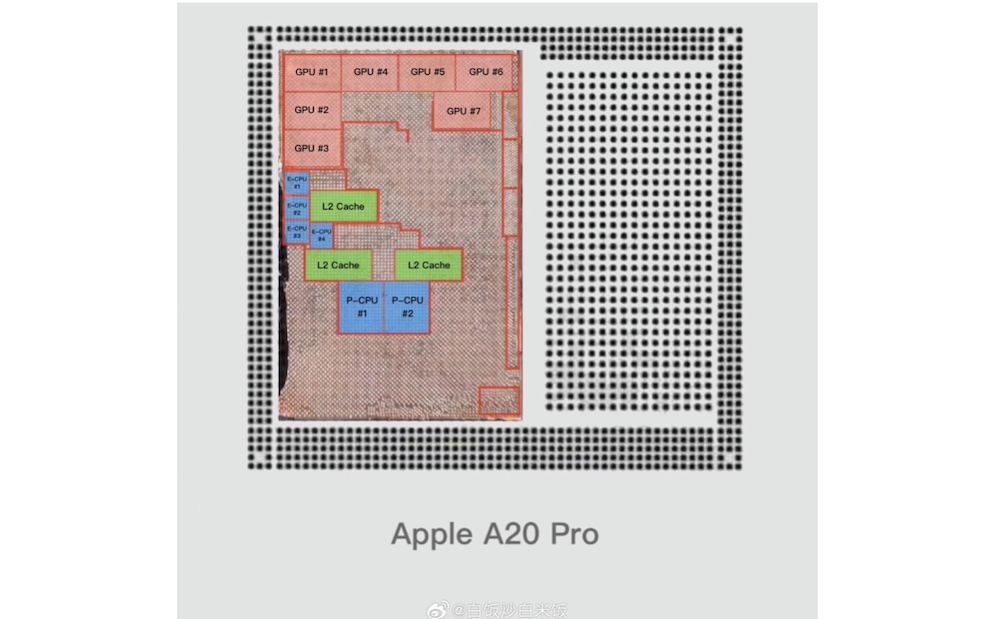 蘋果 A20 Pro 裸晶照曝光，7 核 GPU、96-bit 匯流排成亮點