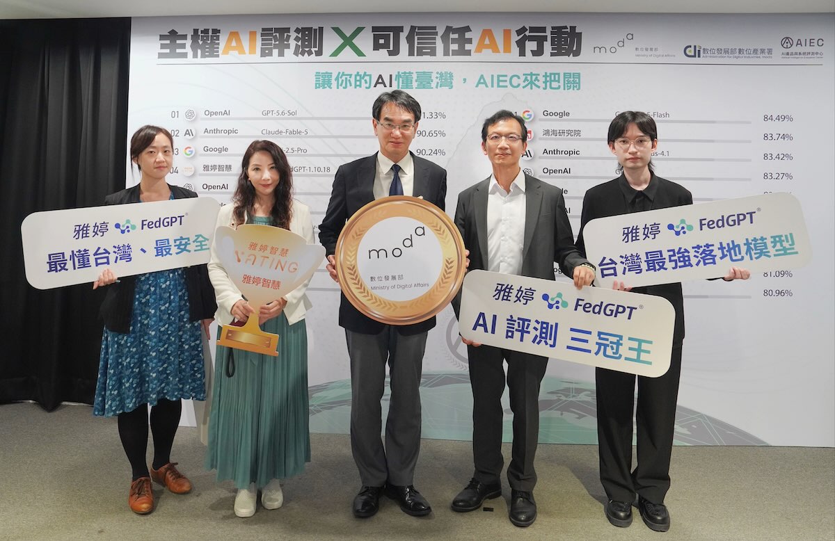 數發部揭曉首份主權 AI 評測,雅婷智慧 FedGPT 奪三冠